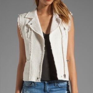 Rebecca Taylor Ivory Tweed Academia Lambs Leather Zip Up Moto Vest Size XS